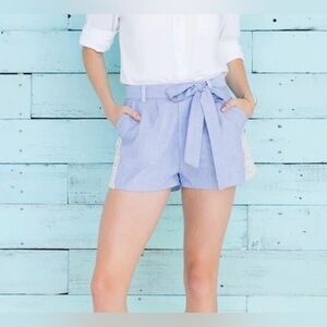 Francesca's Miami Pamela Light Blue Shorts Tie Waist ~ Crochet Trim Sz Medium